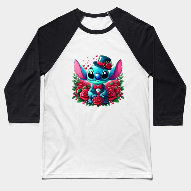 Valentines Day Stitch, Stitch Love Baseball T-Shirt by BukovskyART